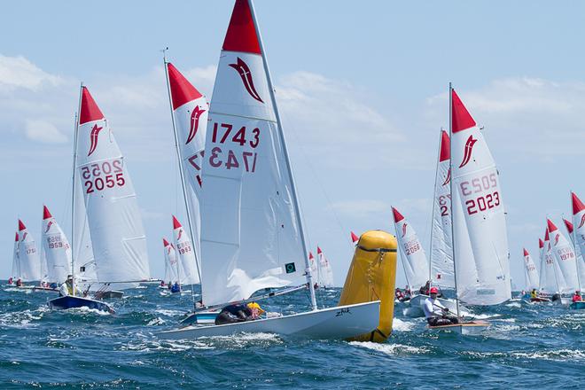 Grand Master, Murray O'Brien, having gybed at the wing mark. - 39th Sabre Australian Championship ©  Alex McKinnon Photography http://www.alexmckinnonphotography.com